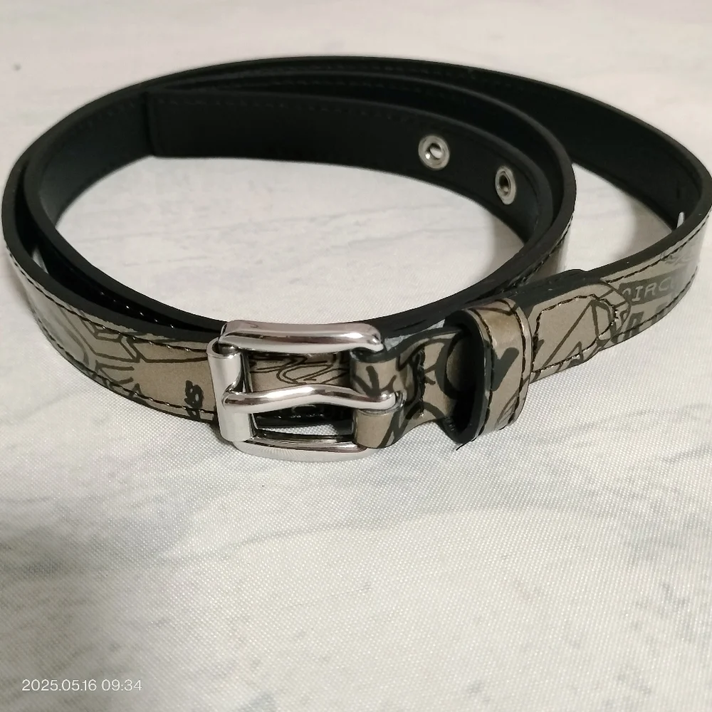 Steve Madden Circus Women Sz Large Belt Stylish Y2K Vegan Leather Gold Lettering